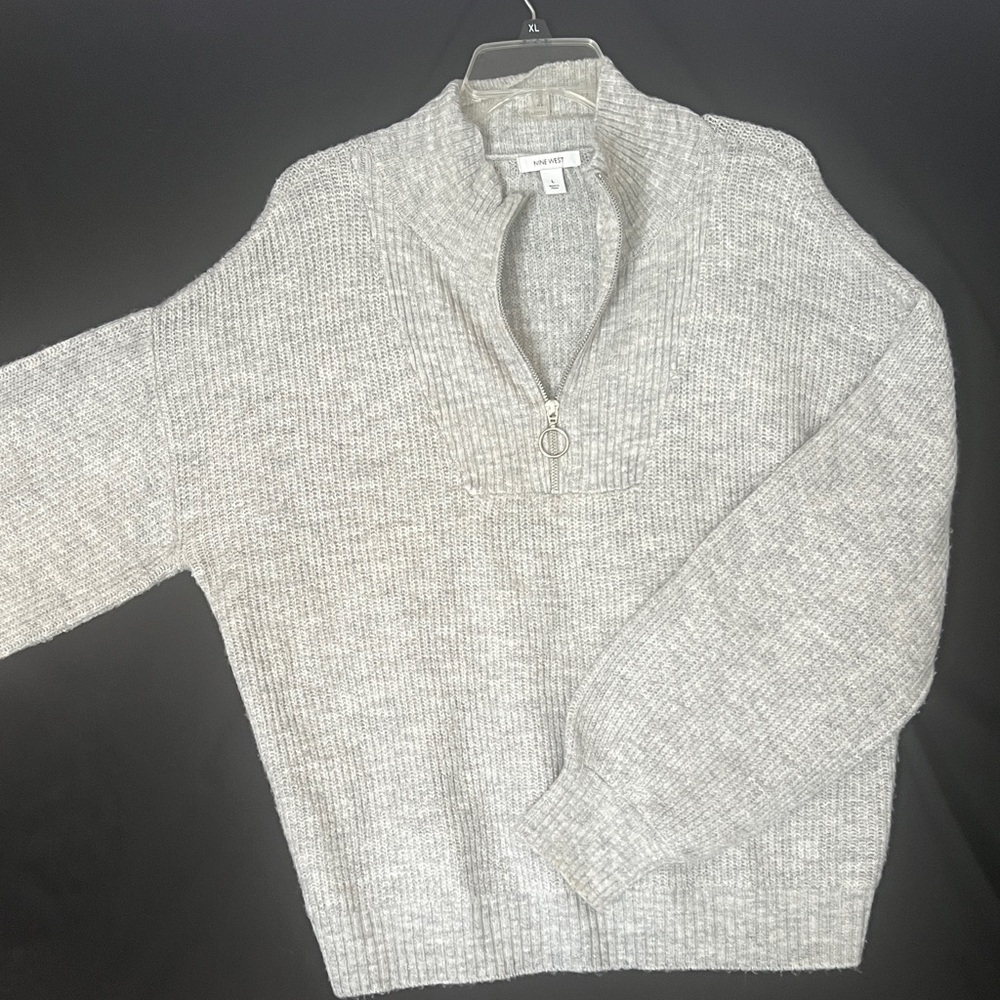 Nine West Men's Light Gray Zip-Up Sweater